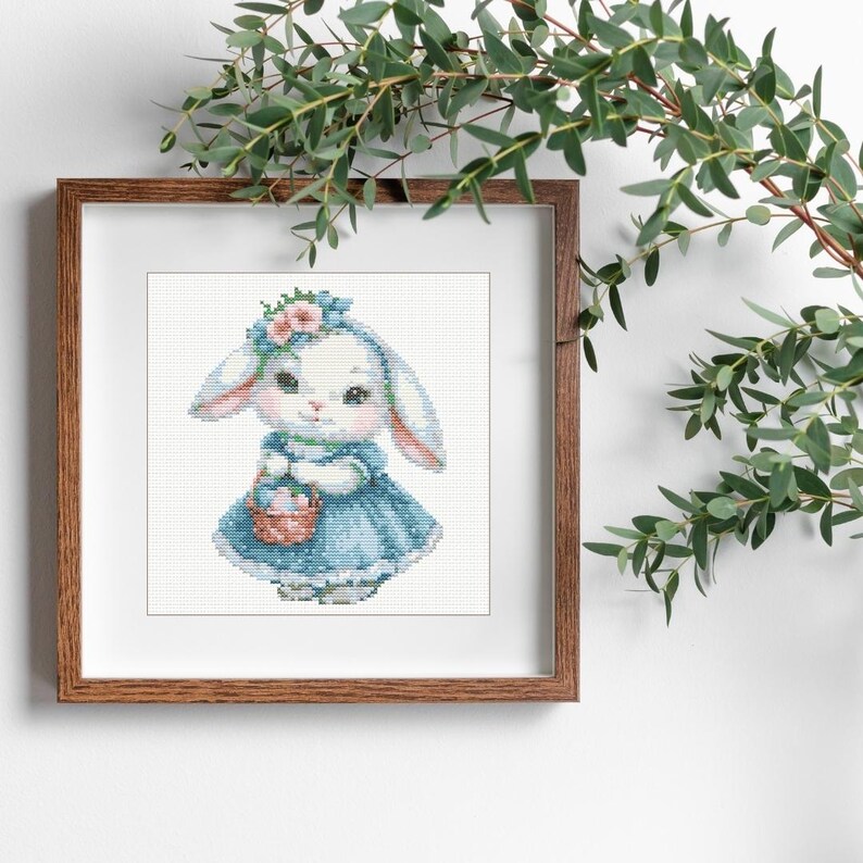 Spring Bunny Cross Stitch PDF Pattern Easter Embroidery Rabbit Handmade ...