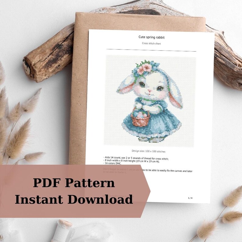 Spring Bunny Cross Stitch PDF Pattern Easter Embroidery Rabbit Handmade ...