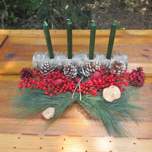 Yule Log Christmas Rustic Candle Holder Sugar Maple - Yellow Birch, Sugar Maple, Poplar, Pine - Tea Candle, Tapered Candle