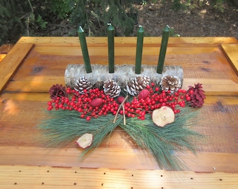 Yule Log Christmas Rustic Candle Holder Sugar Maple - Yellow Birch, Sugar Maple, Poplar, Pine - Tea Candle, Tapered Candle