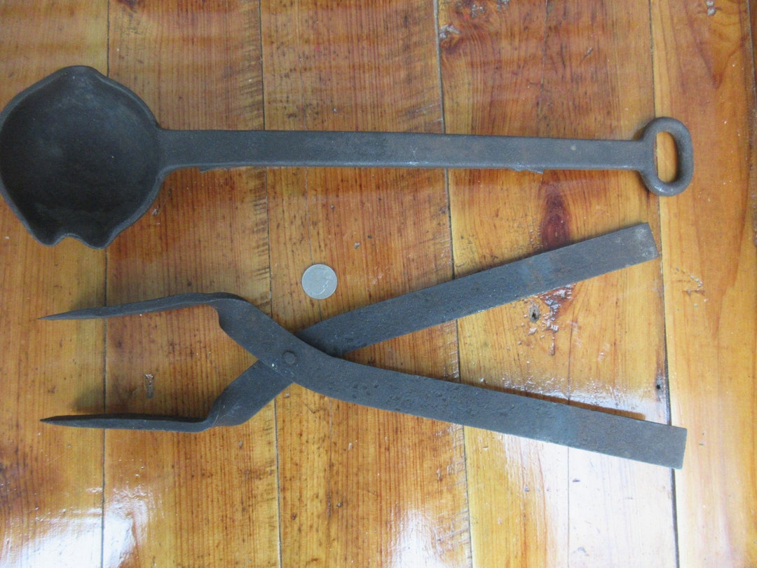 Antique Wrought Iron / Cast Iron Ladle / Tongs Rustic Home Decor Etsy