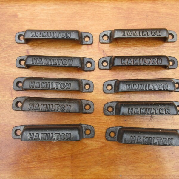 Antique Cast Iron " Hamilton " Letterpress Bin Pull, Drawer Pull, Case Pull Ca.    L2