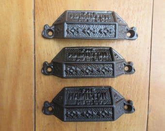 3 Antique Hamilton Cast Iron Letterpress Type Case Pulls  S18