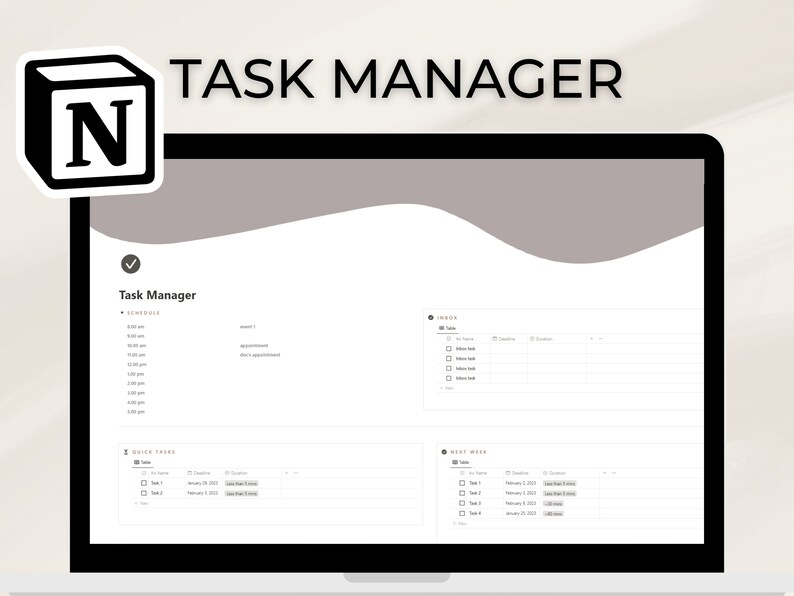 Notion Template Task Manager | Notion Planner, Project Manager, Notion ...