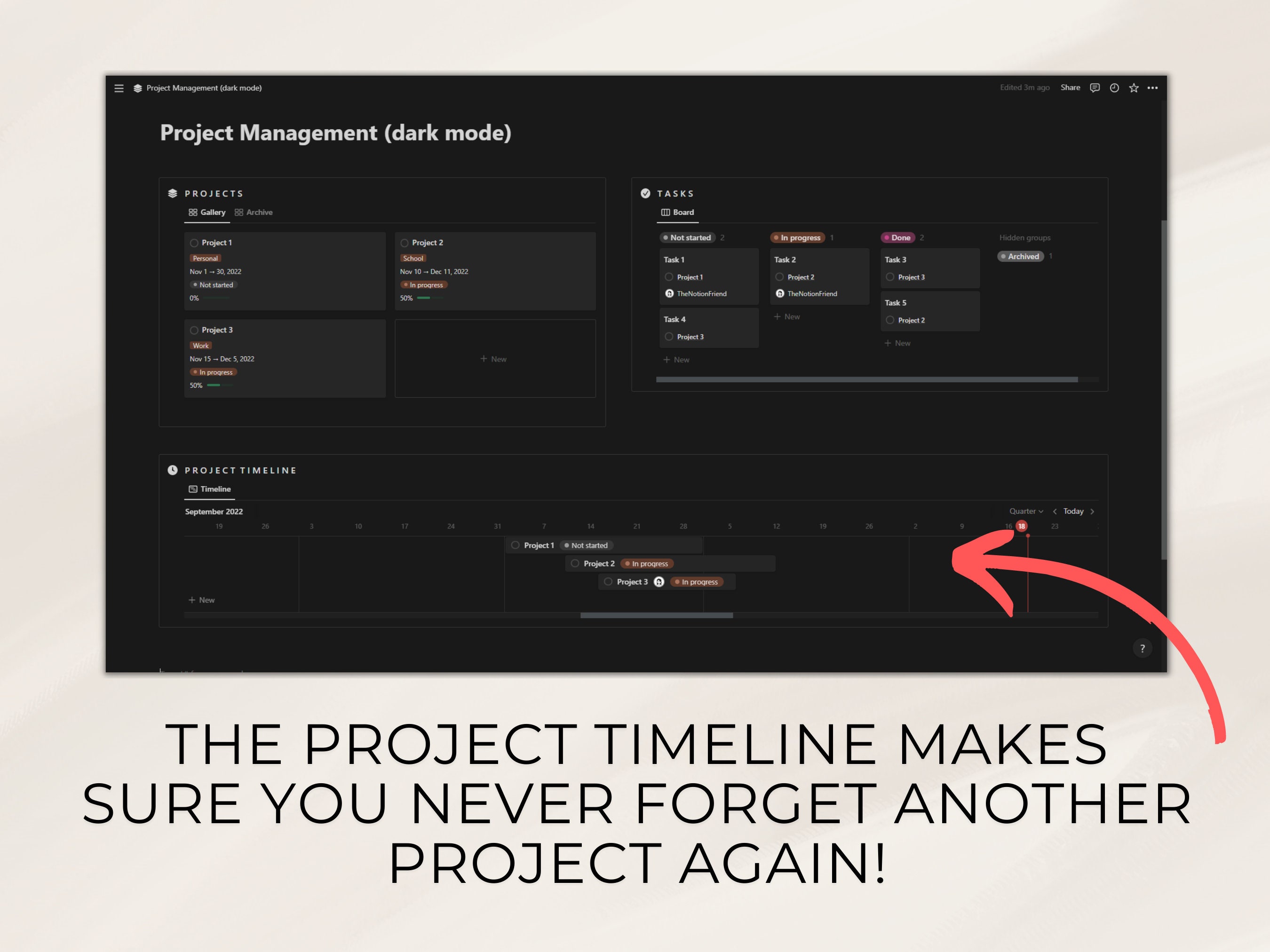 Notion Template Project Manager Dark Mode | Notion Dashboard, All in ...