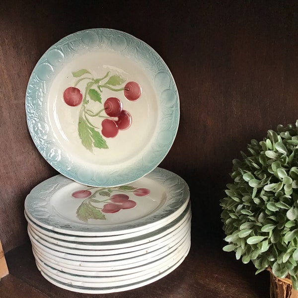 Lovely barbotine dessert plates in french ironstone of K&G Lunéville.