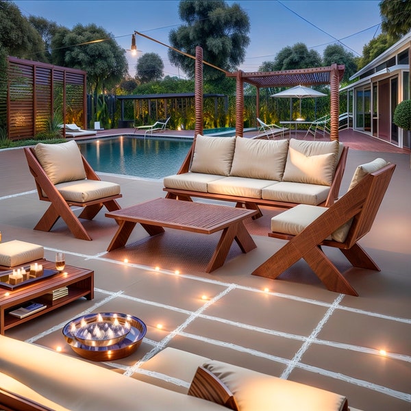 Ensemble de plans de meubles en bois haut de gamme : transformez et décorez votre espace extérieur avec style !