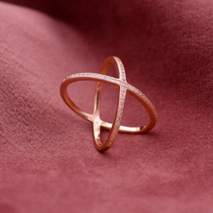 Round CZ Cross Ring in Sterling Silver Cross Ring - Geometric and Minimalist Ring - Crossover Ring - X Ring - Gift For Her