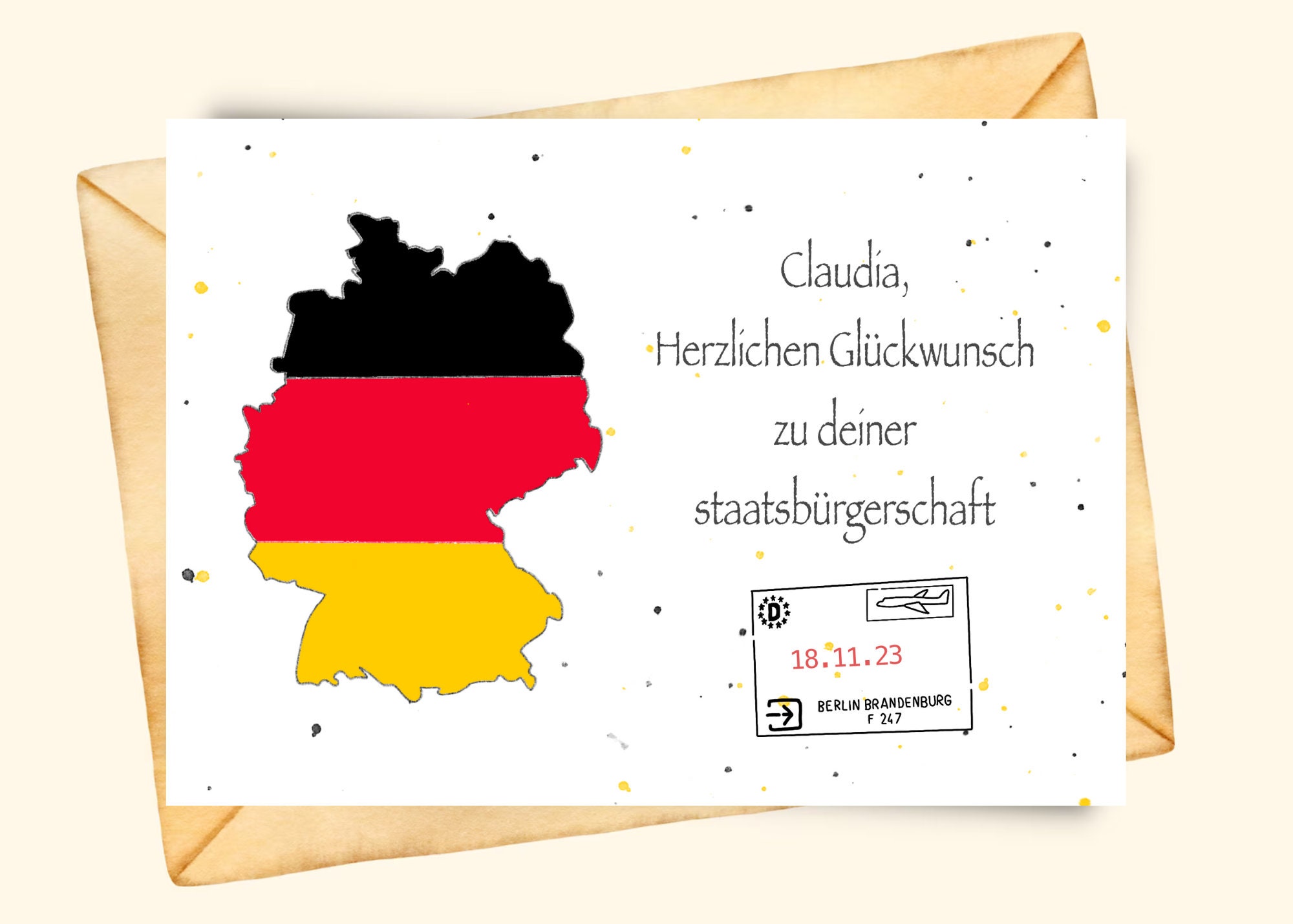 Personalized German citizenship card, Immigration Germany Becoming German, congrats new German citizen card Germany congratulations