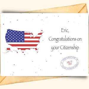 Tarjeta de ciudadanía estadounidense personalizada, Inmigración EE. UU. Convertirse en estadounidense, felicitaciones nueva tarjeta de ciudadanía estadounidense digital Felicitaciones a Estados Unidos