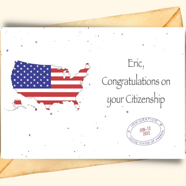 Personalized American citizenship card, Immigration USA Becoming American, congrats new US citizen card digital America congratulations