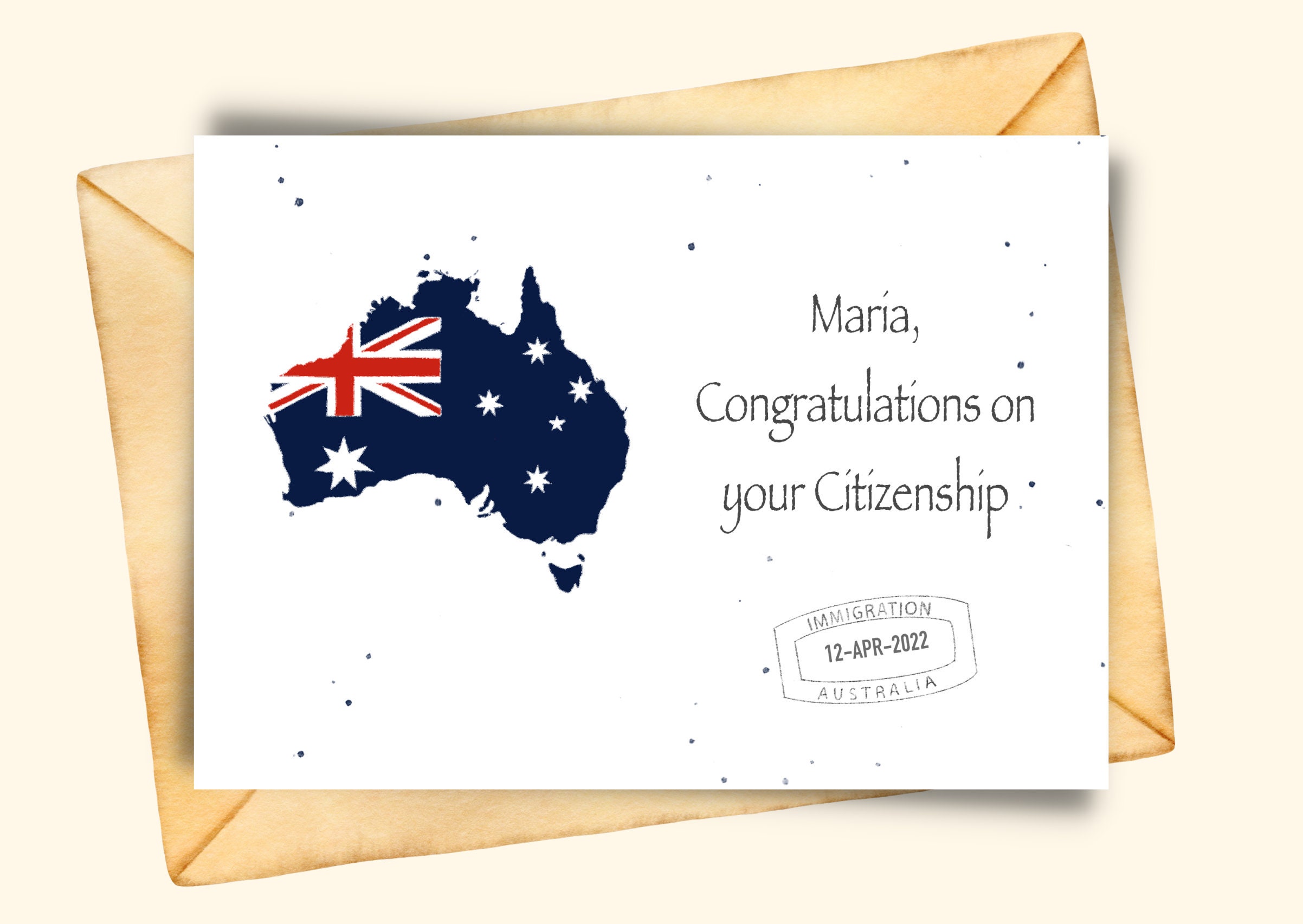 Personalized Australian citizenship card Immigration Australia Becoming Australian congrats new Australian instant card congratulations