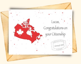 Personalisierte kanadische Einwanderungskarte, Kanada Kanadier Karte, Kanadische Karte, Einwanderungskarte, Kanadische Karte, Kanadisch, Glückwunschkarte, Kanadisch, Glückwunschkarte