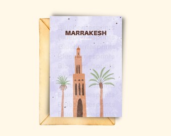 Marrakesh Mosque Watercolor Card Moroccan Art Print morocco maroc marrakech