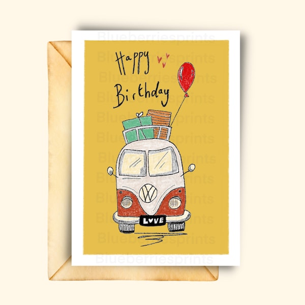 Westfalia birthday card Hipster Van VW Bus Westfalia lover birthday card printable cards camping digital greeting cards Volkswagen