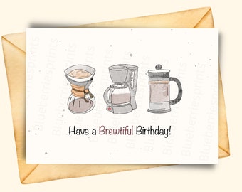 Coffee Lover birthday card instant birthday card printable Coffee Addict card coffee greeting cards watercolor handmade cafe card