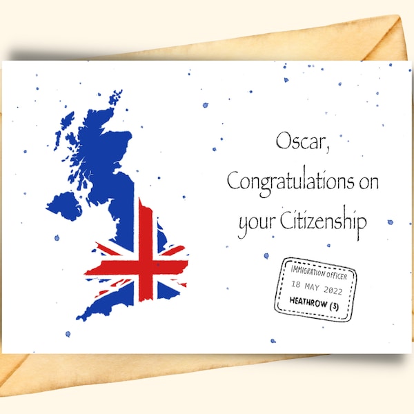 Personalized British citizenship card, Immigration UK Becoming British, congrats new British citizen card United Kingdom congratulations
