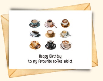 Carte de temps de café de joyeux anniversaire, carte d'anniversaire de tasses de café, carte d'anniversaire d'amant de café, carte d'anniversaire de service à café, carte d'anniversaire numérique