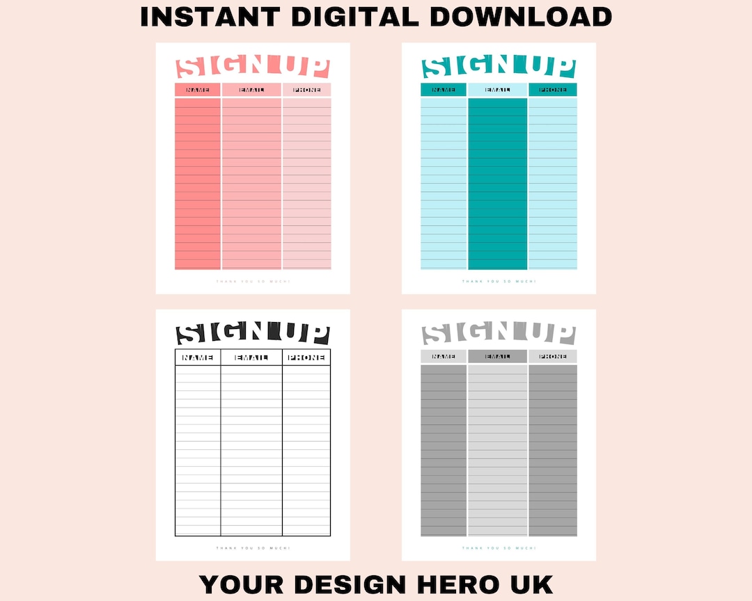 Printable Sign up Sheet Minimal and Simple Sign up Sheet 4 - Etsy