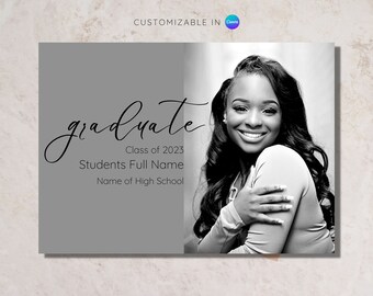 Graduation Announcement Template, Grad Invite, Digital Download, Class of 2023, Graduation Party Invitation, Graduation Card Template, Canva