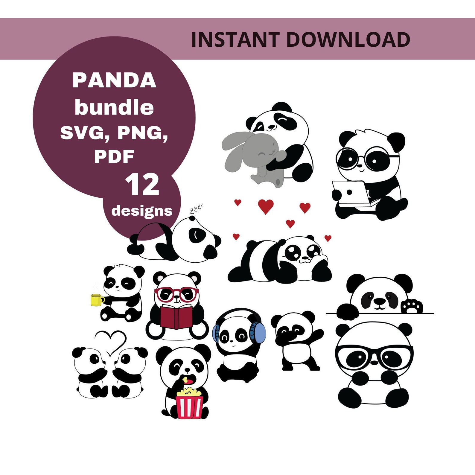 Panda Svg Bundle, SVG Bundle, Children Svg Bundle, Svg File for Kids ...