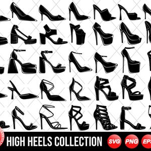 Talons hauts SVG, chaussures femme SVG, clipart talons hauts, silhouette brillante de talons hauts, fichier de découpe vectoriel de talons hauts pour Cricut, PDF, PNG, EPS, DXF