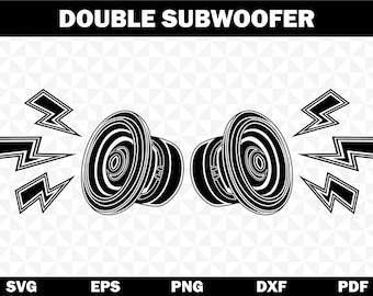 Subwoofer doble SVG, altavoz de coche SVG, imágenes prediseñadas de sonido de audio, archivo de corte vectorial de subwoofer para Cricut, PDF, PNG, EPS, DXF, descarga digital instantánea