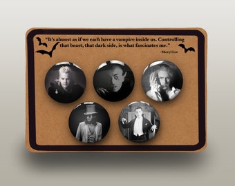 Vampire Movie Icons Badge Button Pins, quirky gift for vampire lover