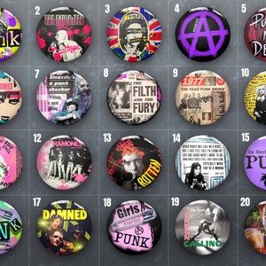 Punk Pin Badges | Music Band Pins | Punk Rock | British London Punk Bands | Art | High Quality | Handmade | 32mm/1.25" | Buttons | Retro |