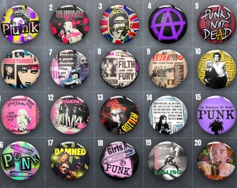 Punk Pin Badges | Music Band Pins | Punk Rock | British London Punk Bands | Art | High Quality | Handmade | 32mm/1.25" | Buttons | Retro |