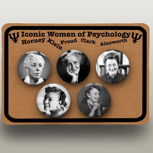 Women of Psychology Badge Button Pin Set | Psychologist Gift | Student | Graduation | Degree | Horney, Clark, Freud, Klein and Ainsworth