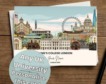 Graduation Card, Choose Any UK University,  Large A5 Size, Includes Iconic Landmarks and Student Hotspots for Every Uni!