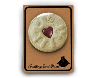 Jammie Dodger Badge Button Pin - Perfect fun biscuit gift for a Jammie Dodger Lover!