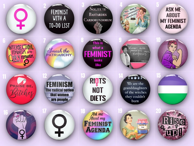 Feminist Pin Badges Womens Rights Equality Activist Empowerment Gender Equlity Handmade Fast Delivery 32mm/1.25 buttons image 1