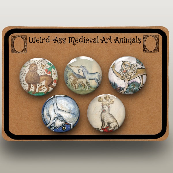 Medieval Art Weird Animals Pin Badges | Funny Gift | Joke | Art History Student | Bad Medieval Art | Teacher | Lecturer | Handmade |