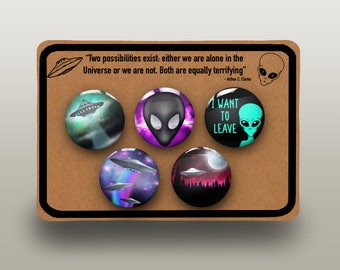 UFO Aliens Badge Pin Button: Set of 5