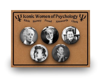 Women of Psychology Badge Button Pin Set | Psychologist Gift | Student | Graduation | Degree | Horney, Clark, Freud, Klein and Ainsworth