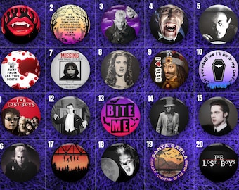 Vampire Pin Badge Buttons, 40 to choose from, Great goth gift idea for horror fans!