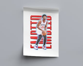 Póster de Joel Embiid, arte para atletas, arte de pared de fanáticos de los 76ers de Filadelfia, regalos para fanáticos de los Sixers de la NBA