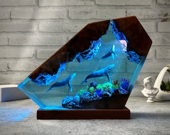 Humpback Whale Resin wood lamp,Epoxy and Wooden Night Light,Home Decoration,Ocean Resin Lamp,Birthday Gift,Gift for Mom,Father's day gift