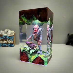Custom monters resin wood lamp , Custom Hero Resin Lamp figure , Terrarium Personalized Night Light,  Bedroom lamp diorama resin epoxy