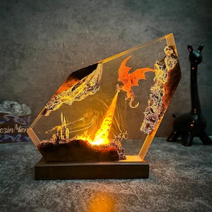 Fire Dragon Resin Lamp, Dragon Legend, Dragon figures, Dragon lamp for halloween gift, unique night lamp, gifts for boyfriend, Birthday gift