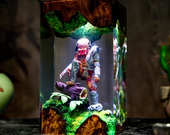 Custom monters resin wood lamp , Custom Hero Resin Lamp figure , Terrarium Personalized Night Light,  Bedroom lamp diorama resin epoxy