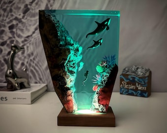 Daddy/Mother Orca Whale and baby Orca Whale Lamp,Killer whale resin lamp,Ocean Resin Lamp,custom night light,Christmas gifts,Gifts for mom