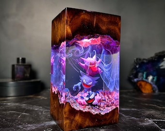 Custom GENGAR resin wood lamp,table lamp,epoxy resin night light,gift for him,Christmas gift,home decoration,art decor, gift for lover