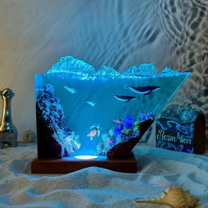 Lámpara de resina con forma de ballena jorobada madre y cría, luz nocturna de madera y epoxi, iluminación decorativa para el hogar, regalos de San Valentín, regalos para ella