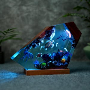 Xmas Gift 2025, Christmas gifts Octopus and diver resin night light, Turtle Resin Lamp, Desk Lamp, handmade furniture decor, Birthday gifts