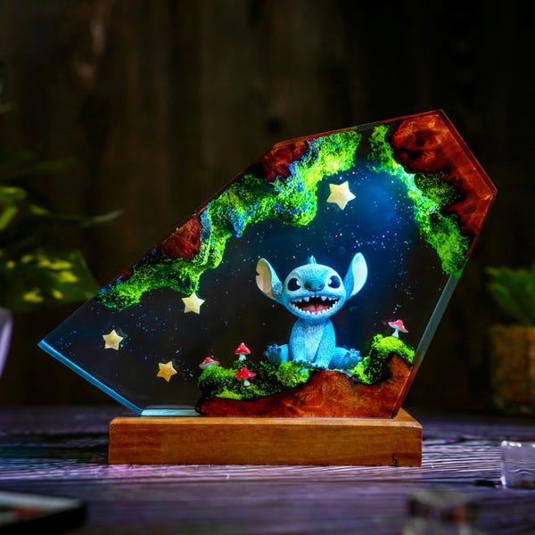 Cute Stit.ch resin lamp, Cute Cartoon Night Lamp, custom lamp, Christmas decor, Kawaii table Lamp, Gift for kids and animation lovers