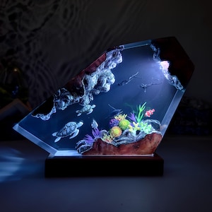 Turtles Coral Epoxy Resin Lamp - Unique Epoxy Night Light for bedroom, Manta Rays Lamp, Lighting Home Decor, Epoxy resin art , brother gift