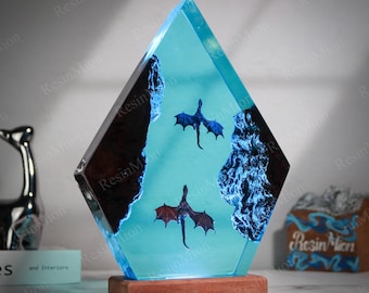 Lampada in resina a forma di drago di fuoco e di ghiaccio, lampada a forma di drago per l'arredamento della casa, luce notturna in resina, regalo per lui, regalo di compleanno per bambini, regali per i fan dei draghi